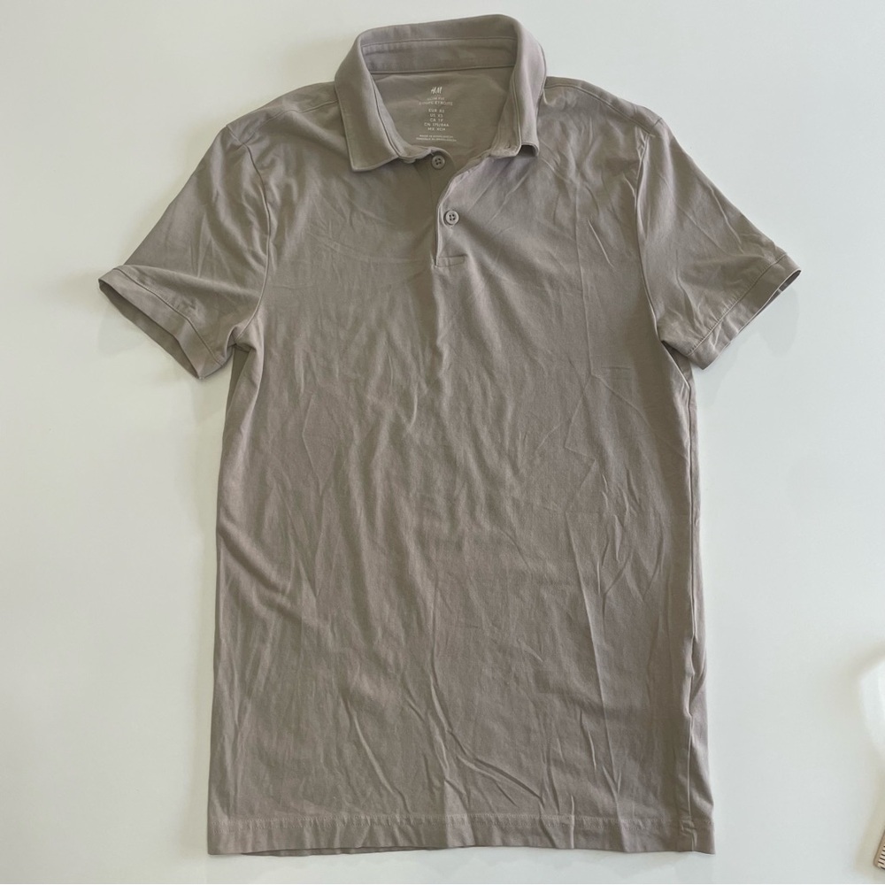H&M Tan Slim Fit Polo Shirt Short Sleeve Mens XS Preppy Casual Golf Collegiate